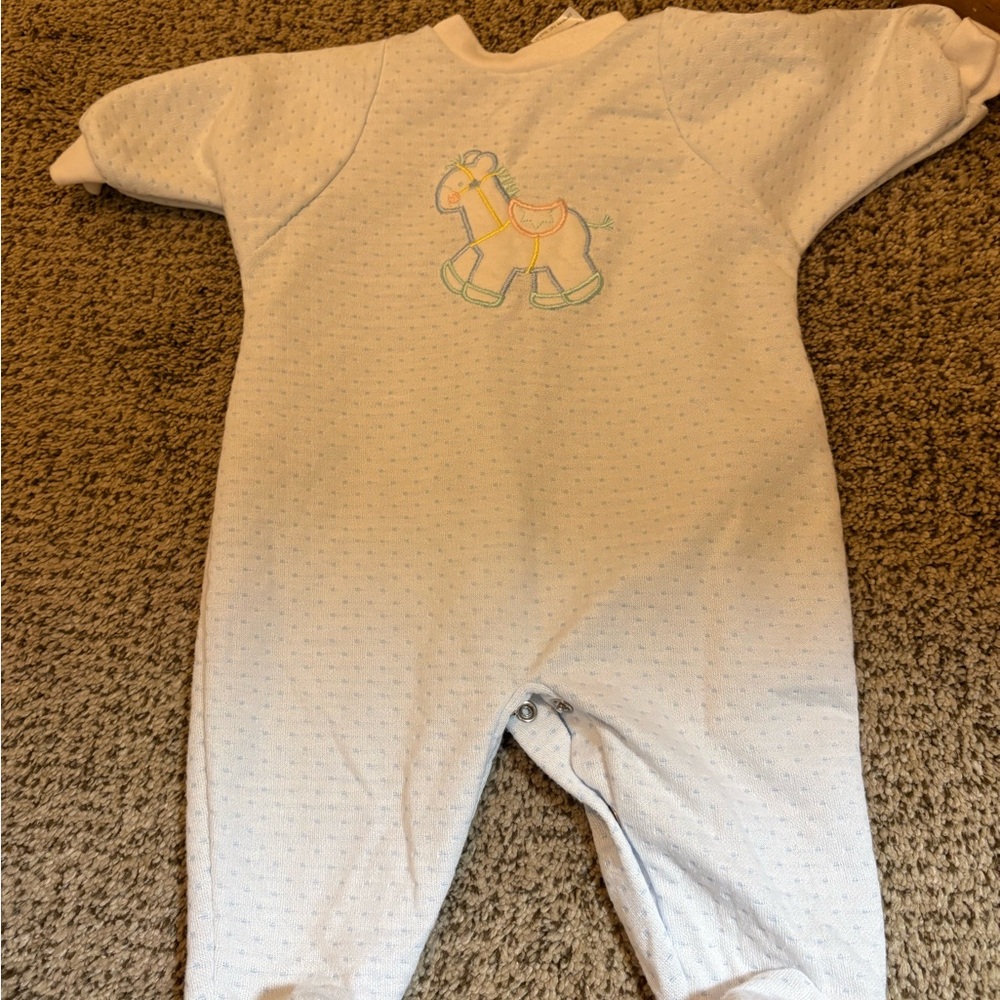 Adorable White Kids One Piece with Rocking Horse Design